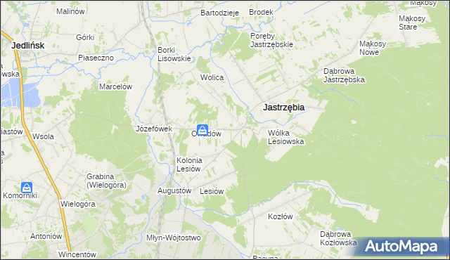 mapa Wojciechów gmina Jastrzębia, Wojciechów gmina Jastrzębia na mapie Targeo