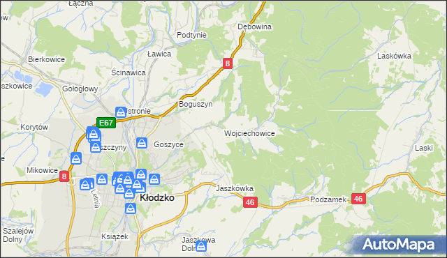 mapa Wojciechowice gmina Kłodzko, Wojciechowice gmina Kłodzko na mapie Targeo