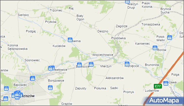 mapa Wojciechowice gmina Sędziszów, Wojciechowice gmina Sędziszów na mapie Targeo