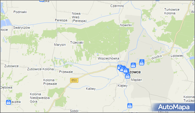 mapa Wojciechówka gmina Tyszowce, Wojciechówka gmina Tyszowce na mapie Targeo