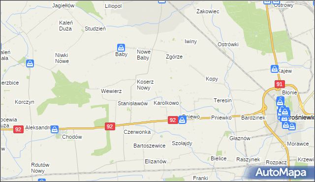 mapa Wojciechowo gmina Chodów, Wojciechowo gmina Chodów na mapie Targeo