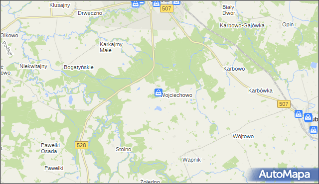 mapa Wojciechowo gmina Orneta, Wojciechowo gmina Orneta na mapie Targeo