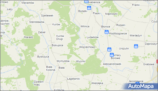 mapa Wojciechowo gmina Rzgów, Wojciechowo gmina Rzgów na mapie Targeo