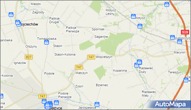 mapa Wojcieszyn gmina Bełżyce, Wojcieszyn gmina Bełżyce na mapie Targeo