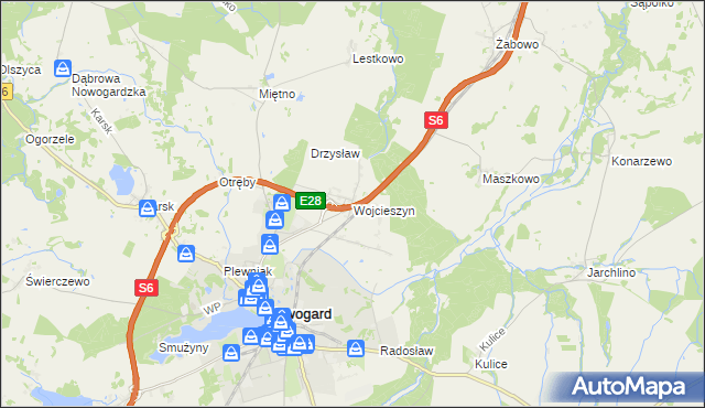 mapa Wojcieszyn gmina Nowogard, Wojcieszyn gmina Nowogard na mapie Targeo