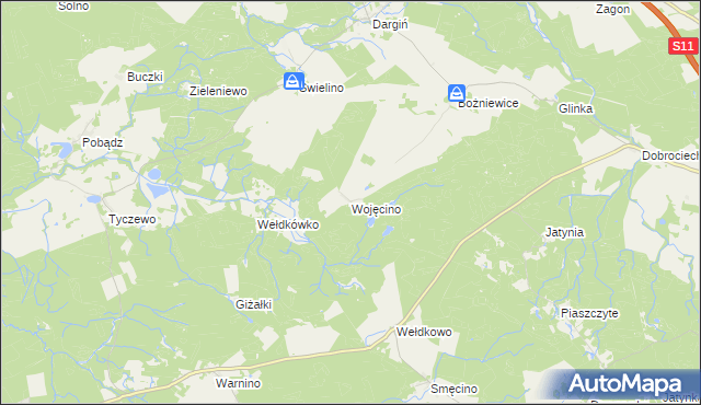 mapa Wojęcino, Wojęcino na mapie Targeo