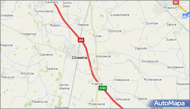 mapa Wojkowice gmina Żórawina, Wojkowice gmina Żórawina na mapie Targeo