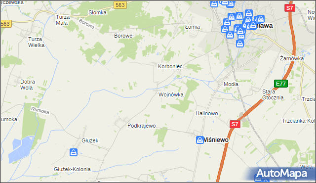 mapa Wojnówka gmina Wiśniewo, Wojnówka gmina Wiśniewo na mapie Targeo