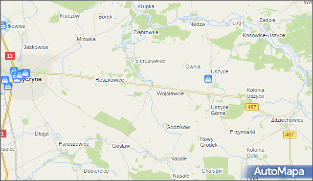 mapa Wojsławice gmina Byczyna, Wojsławice gmina Byczyna na mapie Targeo