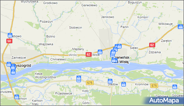 mapa Wola gmina Czerwińsk nad Wisłą, Wola gmina Czerwińsk nad Wisłą na mapie Targeo