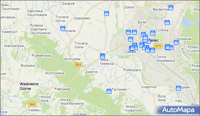 mapa Wola Mielecka, Wola Mielecka na mapie Targeo