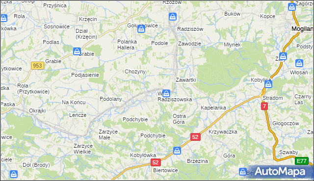 mapa Wola Radziszowska, Wola Radziszowska na mapie Targeo