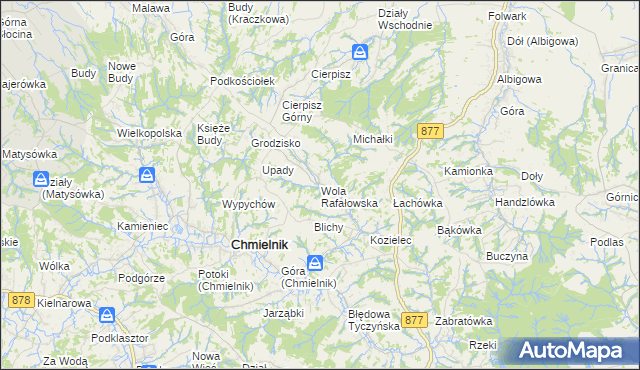 mapa Wola Rafałowska gmina Chmielnik, Wola Rafałowska gmina Chmielnik na mapie Targeo