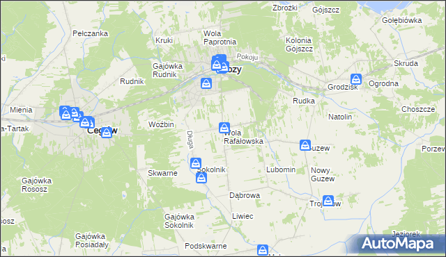 mapa Wola Rafałowska gmina Mrozy, Wola Rafałowska gmina Mrozy na mapie Targeo