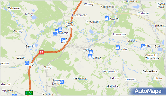 mapa Wolica gmina Chęciny, Wolica gmina Chęciny na mapie Targeo