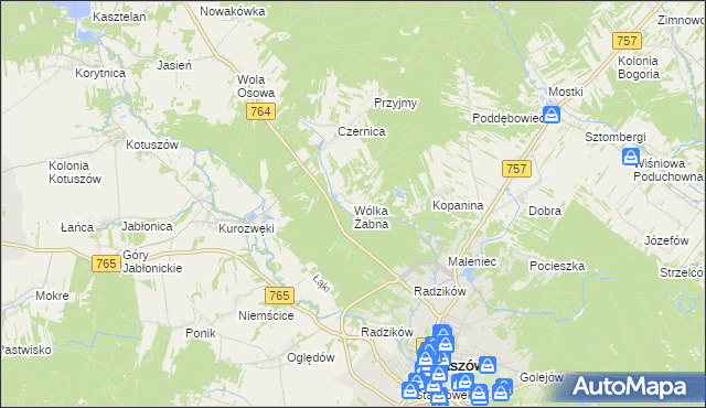 mapa Wólka Żabna, Wólka Żabna na mapie Targeo