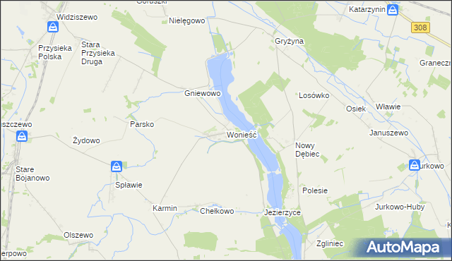 mapa Wonieść gmina Śmigiel, Wonieść gmina Śmigiel na mapie Targeo