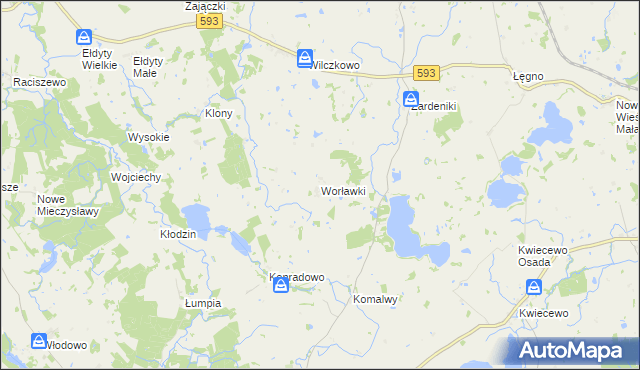 mapa Worławki gmina Świątki, Worławki gmina Świątki na mapie Targeo