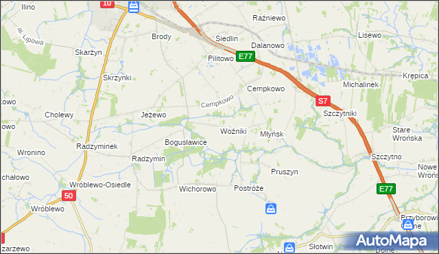 mapa Woźniki gmina Płońsk, Woźniki gmina Płońsk na mapie Targeo