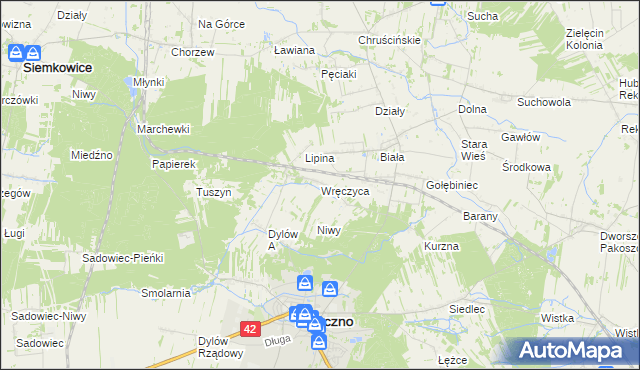 mapa Wręczyca gmina Pajęczno, Wręczyca gmina Pajęczno na mapie Targeo