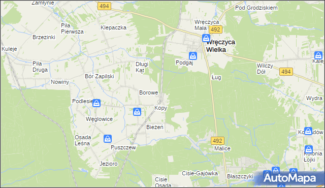 mapa Wręczyca gmina Wręczyca Wielka, Wręczyca gmina Wręczyca Wielka na mapie Targeo