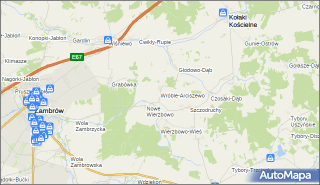 mapa Wróble-Arciszewo, Wróble-Arciszewo na mapie Targeo