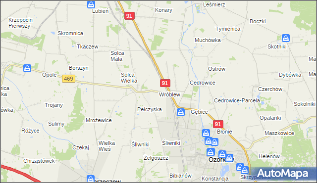 mapa Wróblew gmina Ozorków, Wróblew gmina Ozorków na mapie Targeo