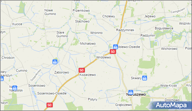 mapa Wróblewo gmina Naruszewo, Wróblewo gmina Naruszewo na mapie Targeo