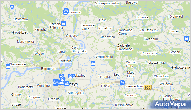 mapa Wróblowice gmina Zakliczyn, Wróblowice gmina Zakliczyn na mapie Targeo