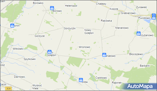 mapa Wronowo gmina Kościan, Wronowo gmina Kościan na mapie Targeo