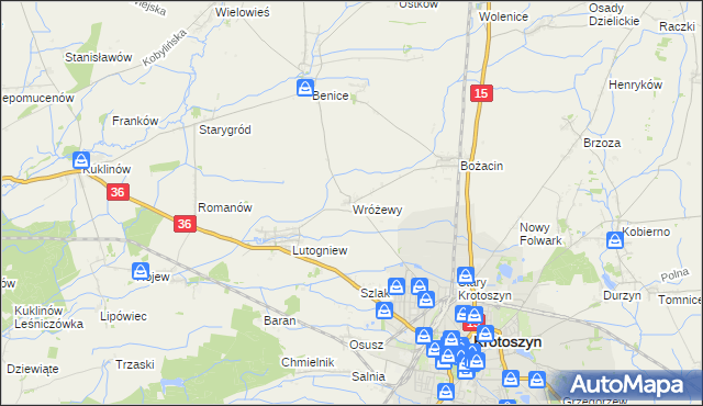 mapa Wróżewy, Wróżewy na mapie Targeo