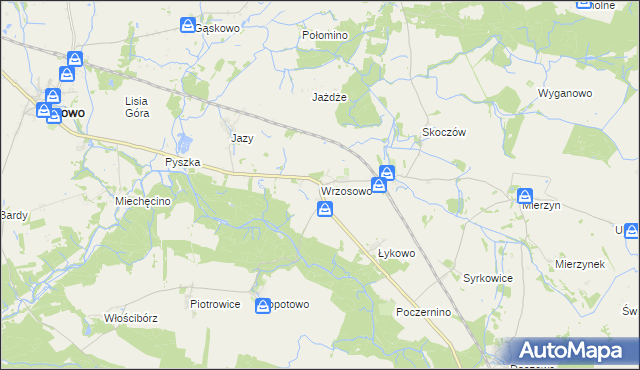 mapa Wrzosowo gmina Dygowo, Wrzosowo gmina Dygowo na mapie Targeo