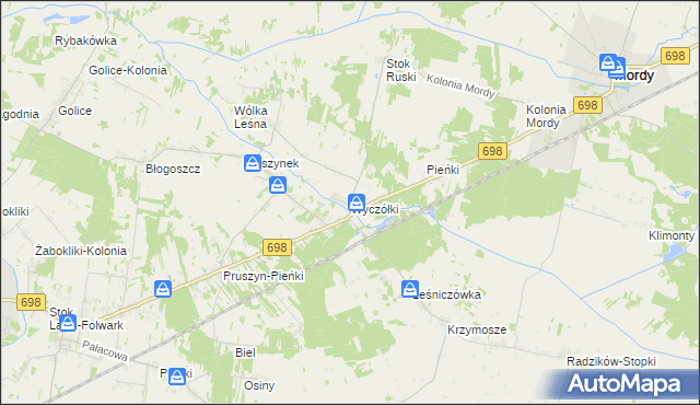 mapa Wyczółki gmina Mordy, Wyczółki gmina Mordy na mapie Targeo