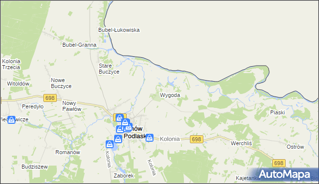 mapa Wygoda gmina Janów Podlaski, Wygoda gmina Janów Podlaski na mapie Targeo