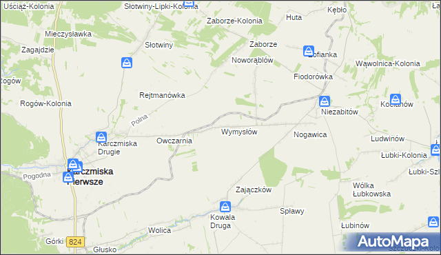 mapa Wymysłów gmina Karczmiska, Wymysłów gmina Karczmiska na mapie Targeo