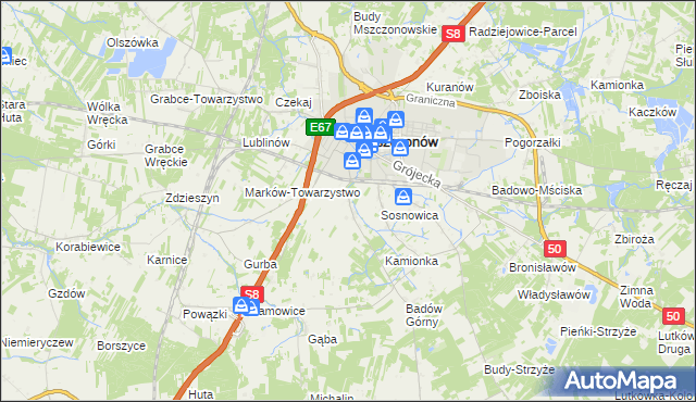 mapa Wymysłów gmina Mszczonów, Wymysłów gmina Mszczonów na mapie Targeo