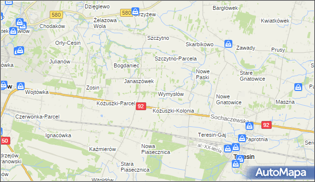 mapa Wymysłów gmina Sochaczew, Wymysłów gmina Sochaczew na mapie Targeo