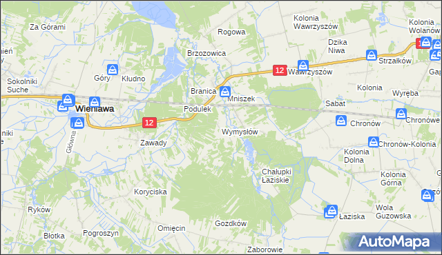 mapa Wymysłów gmina Wolanów, Wymysłów gmina Wolanów na mapie Targeo