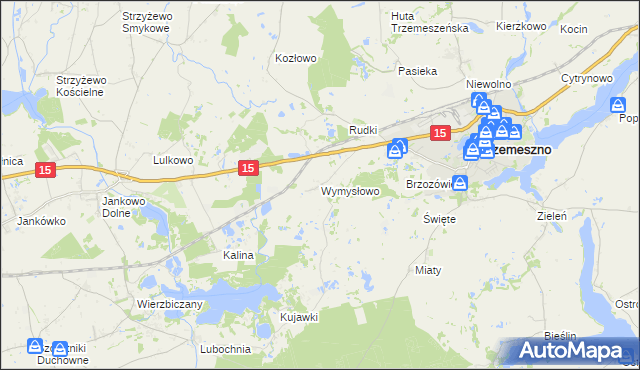 mapa Wymysłowo gmina Trzemeszno, Wymysłowo gmina Trzemeszno na mapie Targeo