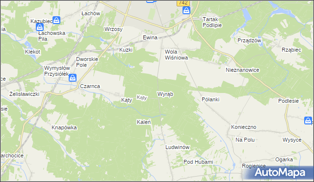 mapa Wyrąb gmina Włoszczowa, Wyrąb gmina Włoszczowa na mapie Targeo