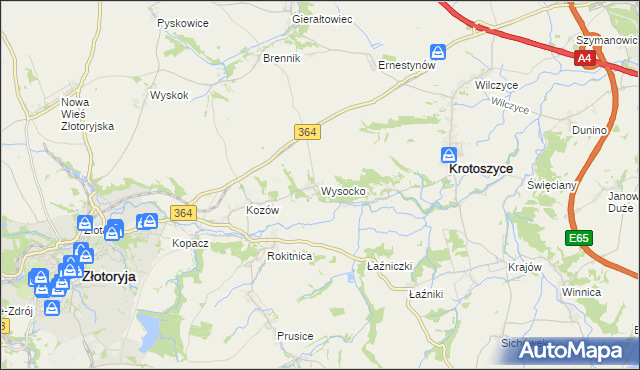 mapa Wysocko gmina Złotoryja, Wysocko gmina Złotoryja na mapie Targeo