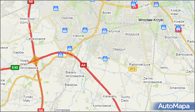 mapa Wysoka gmina Kobierzyce, Wysoka gmina Kobierzyce na mapie Targeo