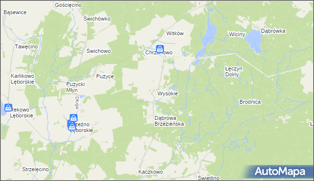 mapa Wysokie gmina Łęczyce, Wysokie gmina Łęczyce na mapie Targeo