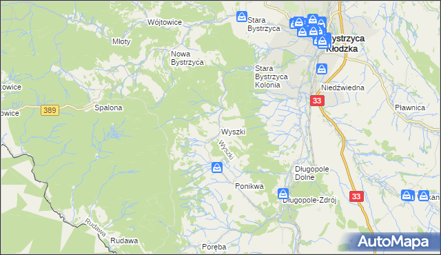 mapa Wyszki gmina Bystrzyca Kłodzka, Wyszki gmina Bystrzyca Kłodzka na mapie Targeo