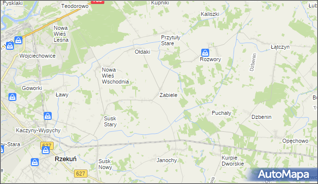 mapa Zabiele gmina Rzekuń, Zabiele gmina Rzekuń na mapie Targeo