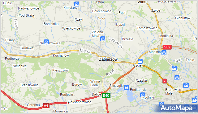 mapa Zabierzów powiat krakowski, Zabierzów powiat krakowski na mapie Targeo