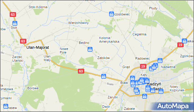 mapa Żabików gmina Radzyń Podlaski, Żabików gmina Radzyń Podlaski na mapie Targeo
