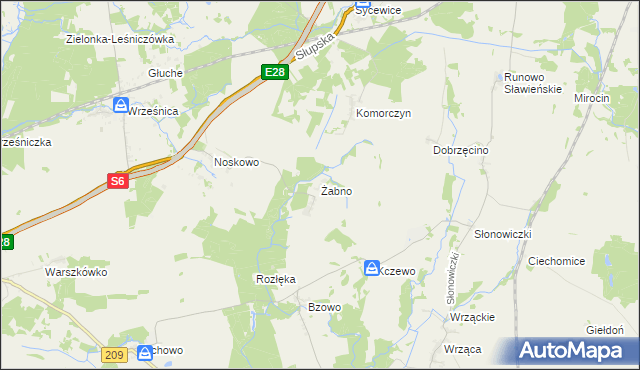 mapa Żabno gmina Sławno, Żabno gmina Sławno na mapie Targeo