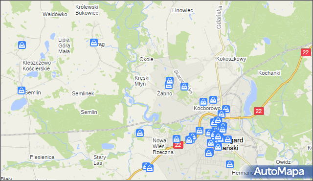 mapa Żabno gmina Starogard Gdański, Żabno gmina Starogard Gdański na mapie Targeo