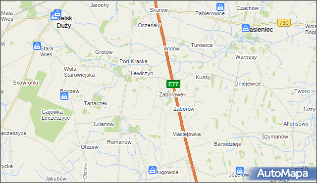 mapa Zaborówek gmina Belsk Duży, Zaborówek gmina Belsk Duży na mapie Targeo